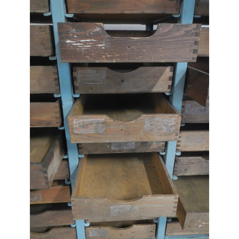 Commode vintage industrielle en métal et tiroirs en bois 1960