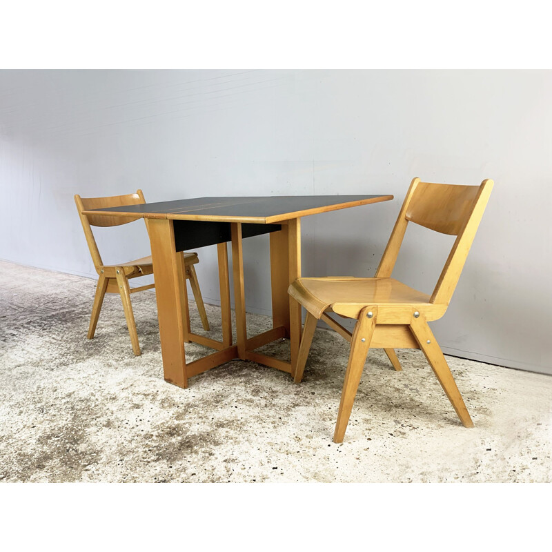 Mid century Habitat dining table and 2 Casala chairs 1980s