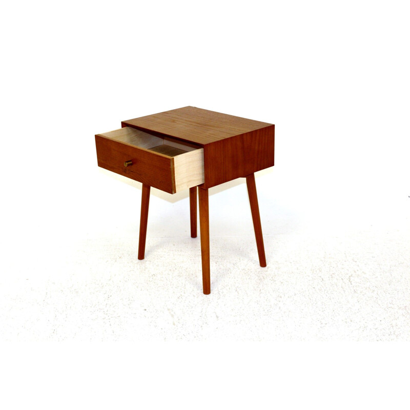 Table de chevet vintage en teck et en hêtre Suède 1960