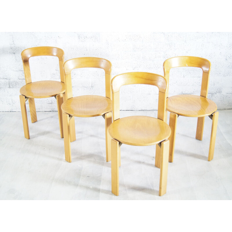 Lot de 4 chaises vintage Bruno Rey 1970