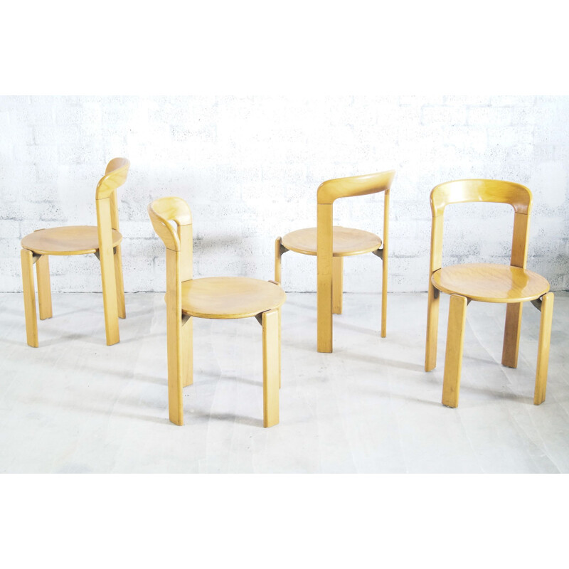 Set of 4 vintage Bruno Rey Dining Chairs 1970s