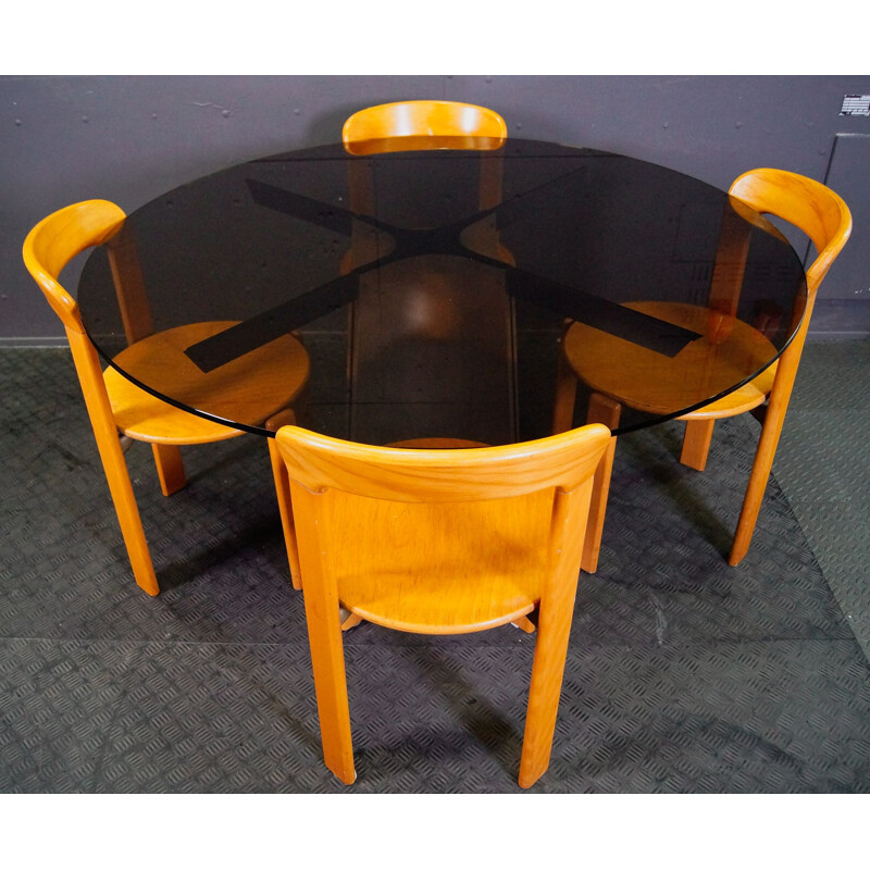 Table vintage Luigi Saccardo avec 4 chaises Bruno Rey 1970