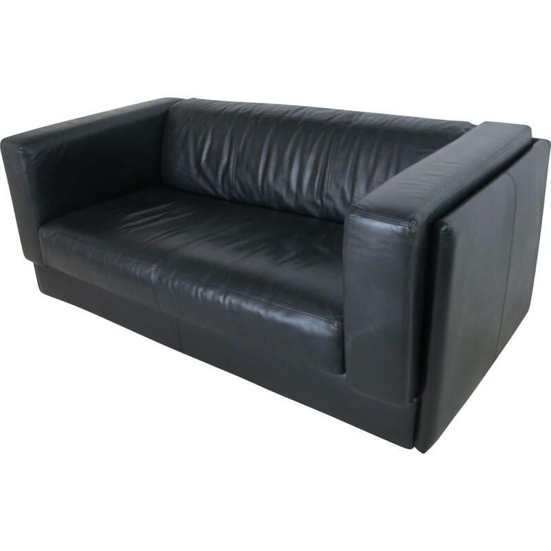 Vintage black leather Sofa 1970s