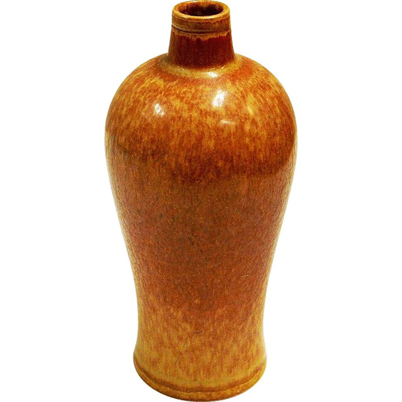 Vintage goldenbrown Ceramic Vase by Gunnar Nylund Rörstrand Sweden 1950s