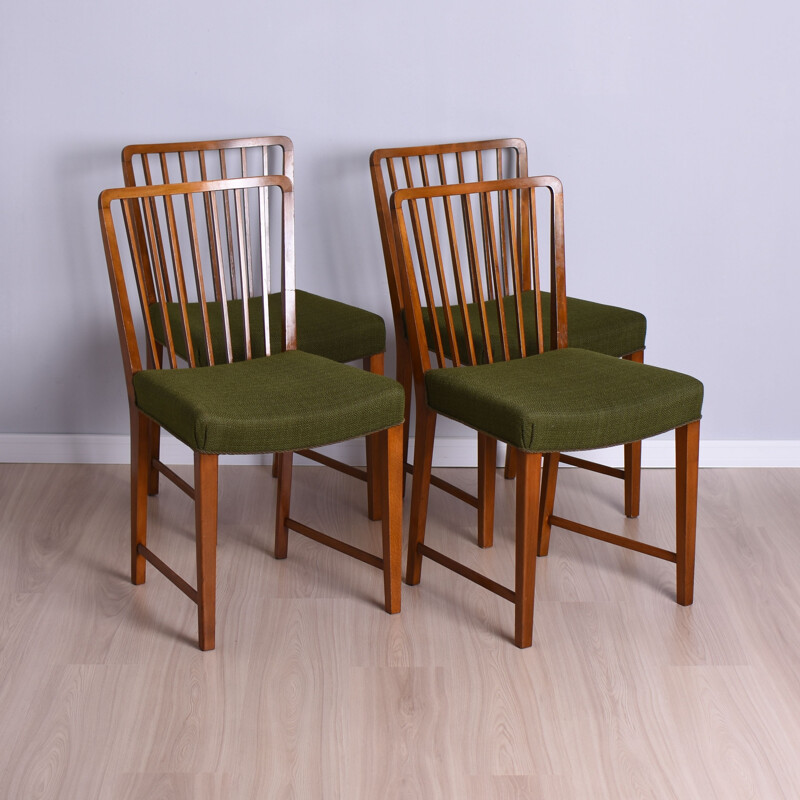 Conjunto de 4 cadeiras de mogno vintage de Fritz Hansen, Dinamarca 1940
