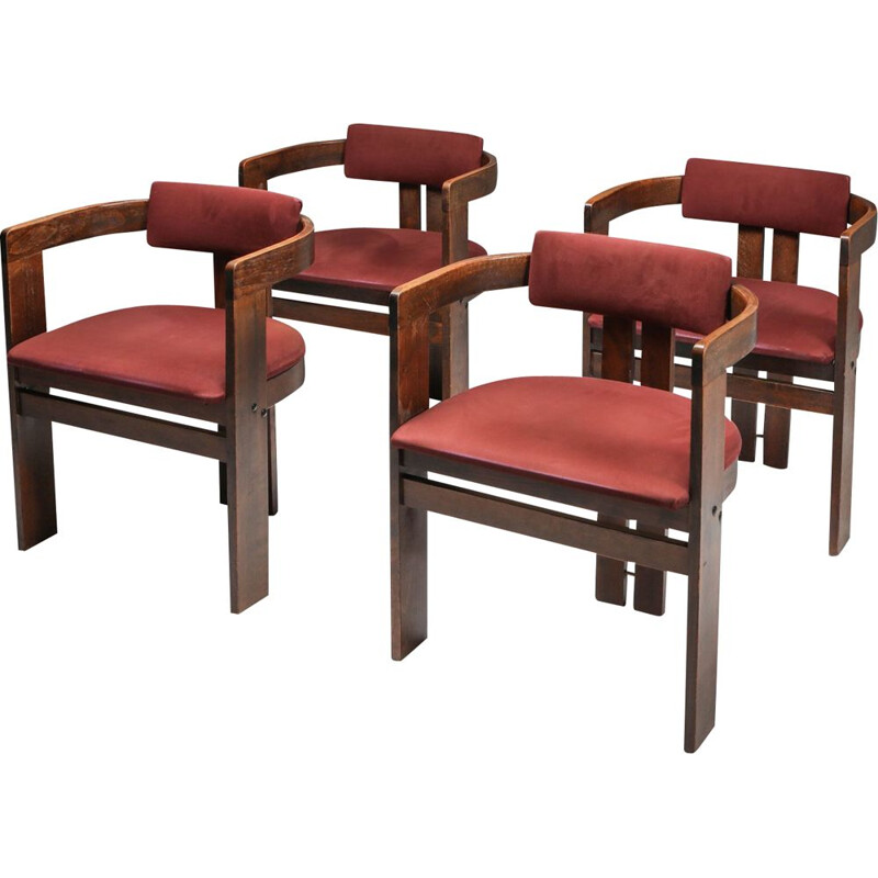Lot de 4 fauteuils vintage Pigreco Cadres en bois courbé par Afra & Tobia Scarpa 1960s