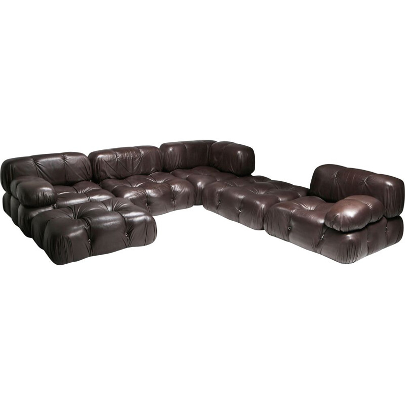 Vintage Mario Bellini's Camaleonda Sectional Sofa in Chocolate Brown Leather 1970s