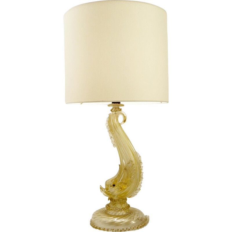 Vintage table lamp in gilded glass, Italy 1950