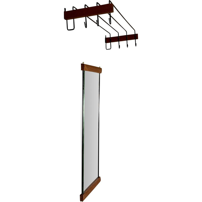 Vintage coat rack and vintage mirror Scandinavian 1950s