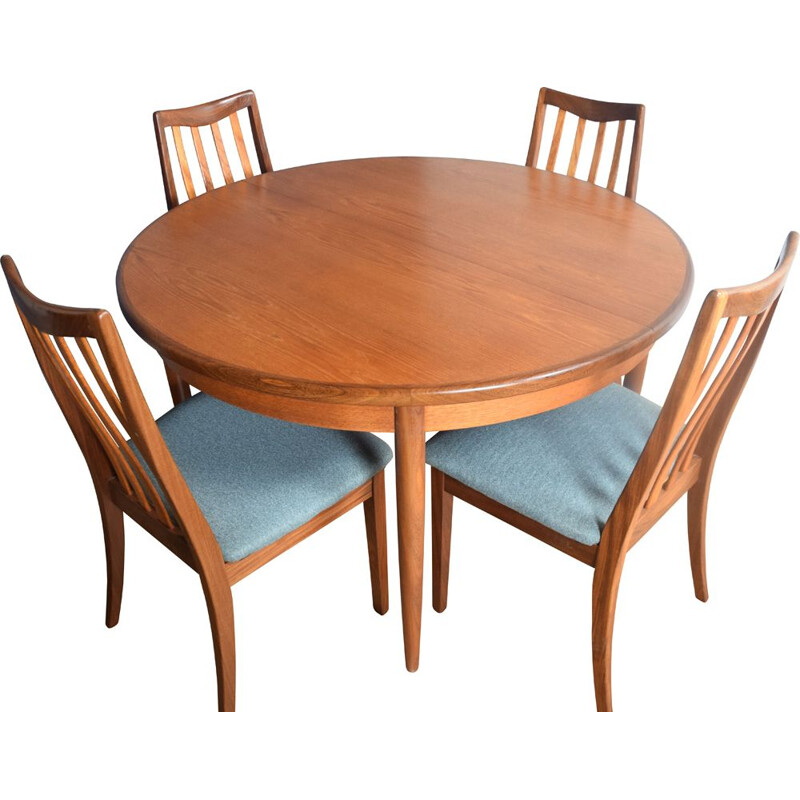 Table ronde et 4 chaises vintage en teck G Plan par Victor Wilkins 1960