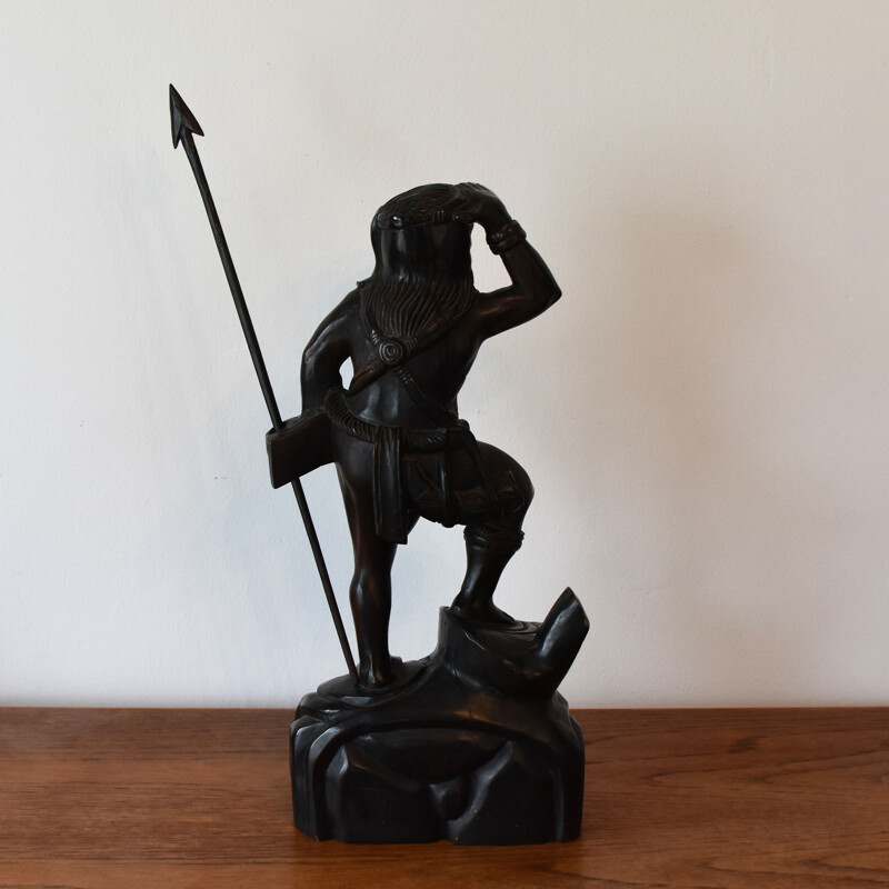 Dekorative Vintage-Skulptur aus schwerem, massivem Tropenholz