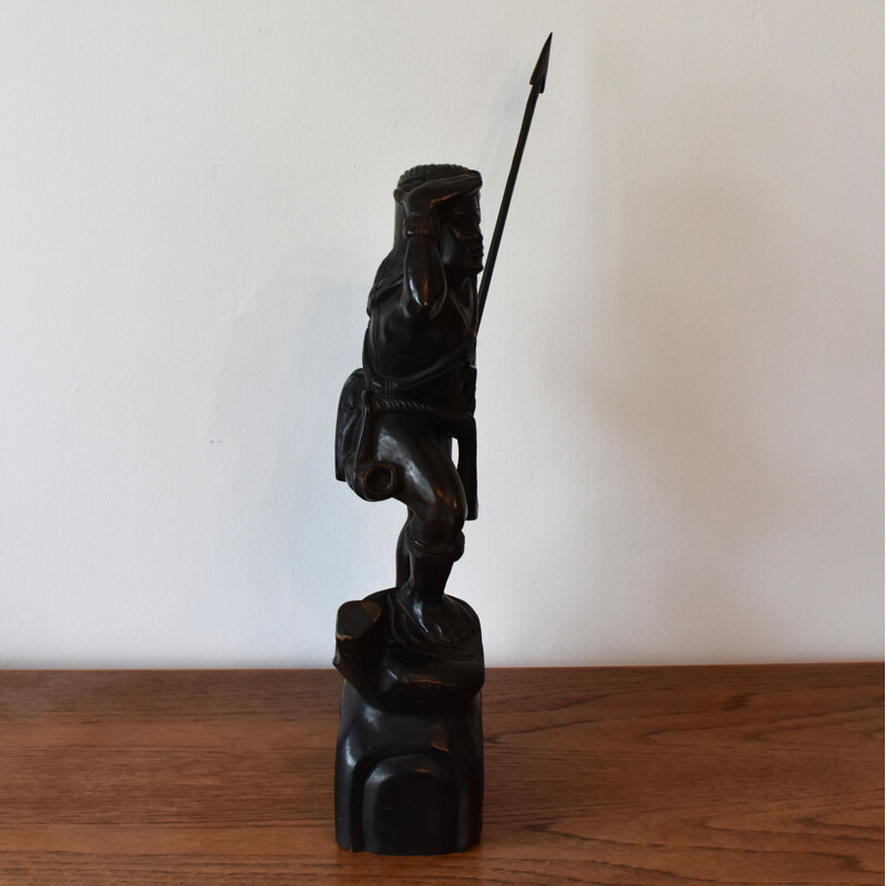 Decoratieve vintage sculptuur in zwaar, massief exotisch hout