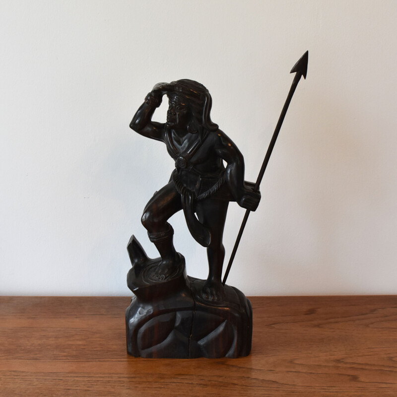 Decoratieve vintage sculptuur in zwaar, massief exotisch hout