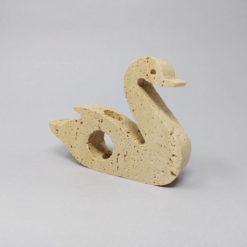 Vintage Travertine Swan Sculpture by Enzo Mari for F.lli Mannelli Italy 1970s