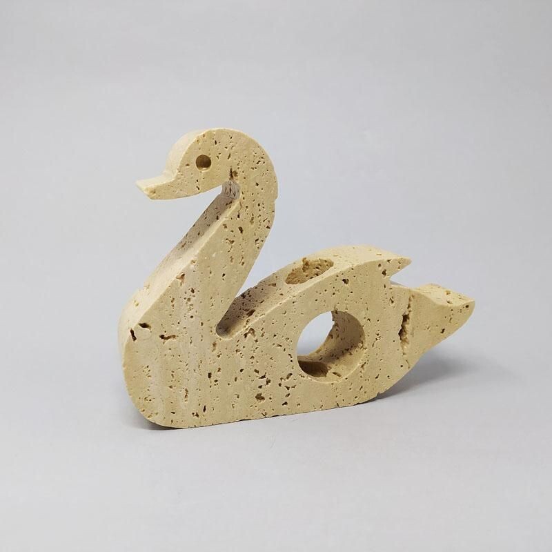 Vintage Travertine Swan Sculpture by Enzo Mari for F.lli Mannelli Italy 1970s