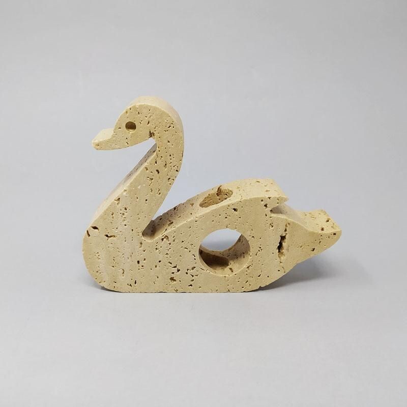 Vintage Travertine Swan Sculpture by Enzo Mari for F.lli Mannelli Italy 1970s