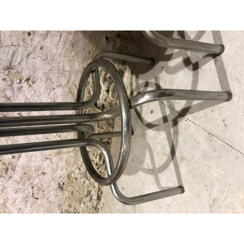 Pair of vintage chic industrial bar stools in chromed metal 1970s