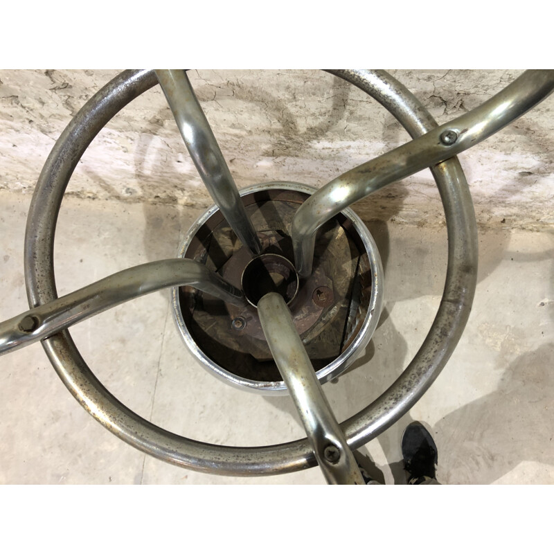 Pair of vintage chic industrial bar stools in chromed metal 1970s