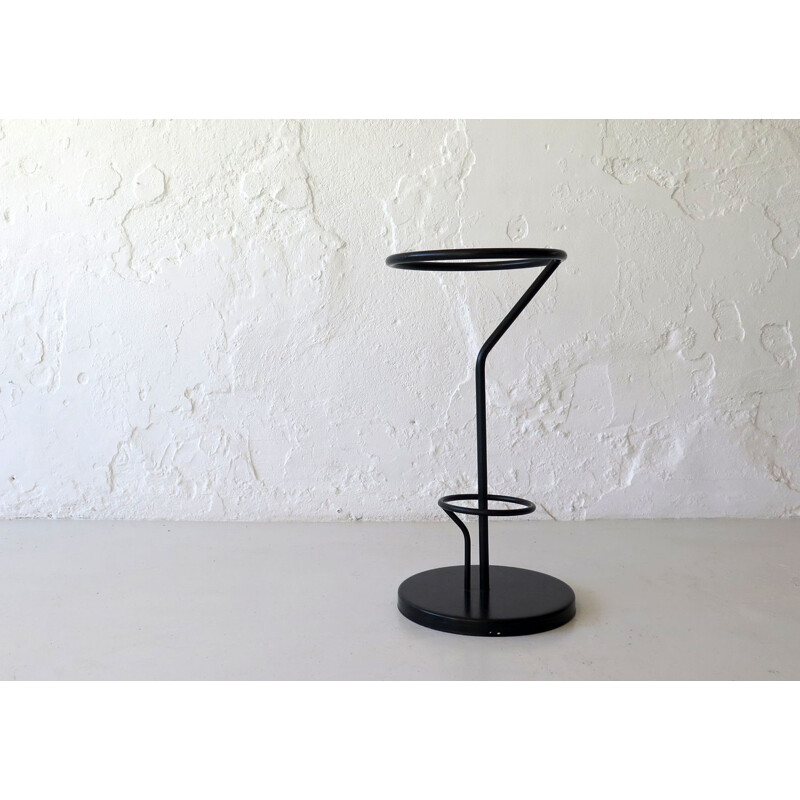 Vintage black lacquered metal umbrela stand 1980s