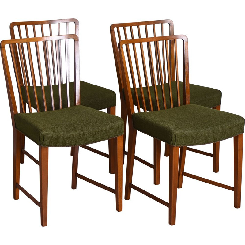 Set of 4 vintage mahogany chairs by Fritz Hansen, Denmark 1940
