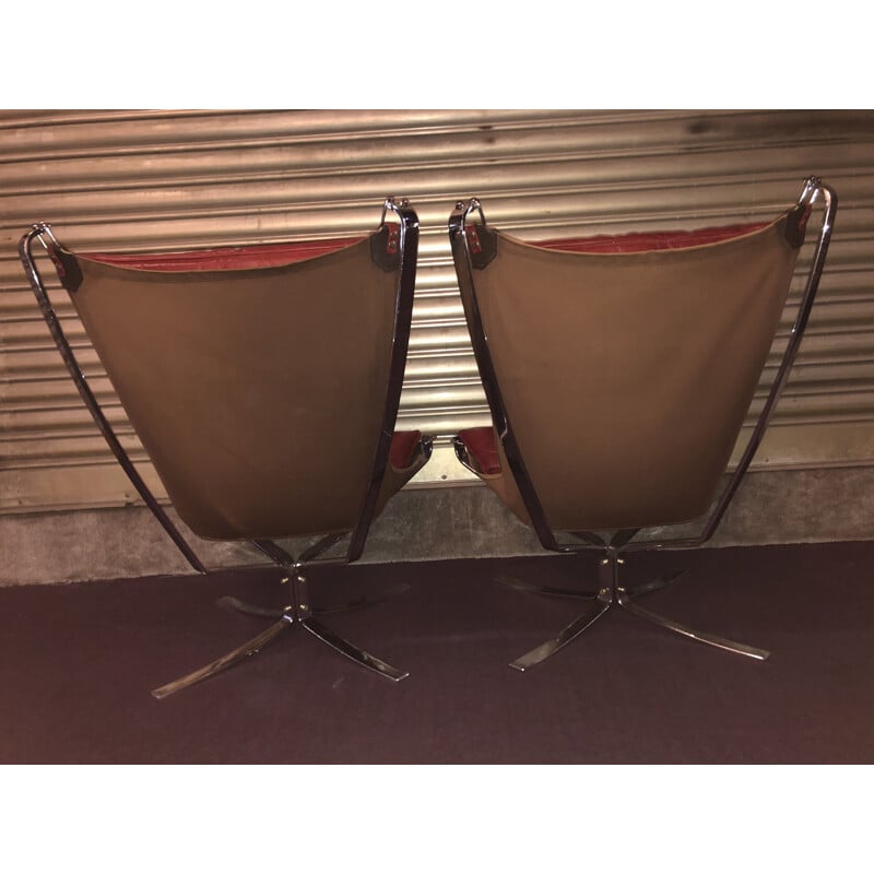 Pair of vintage Falcon armchairs by Sigurd Ressel in chromed metal Scandinavian 1970s