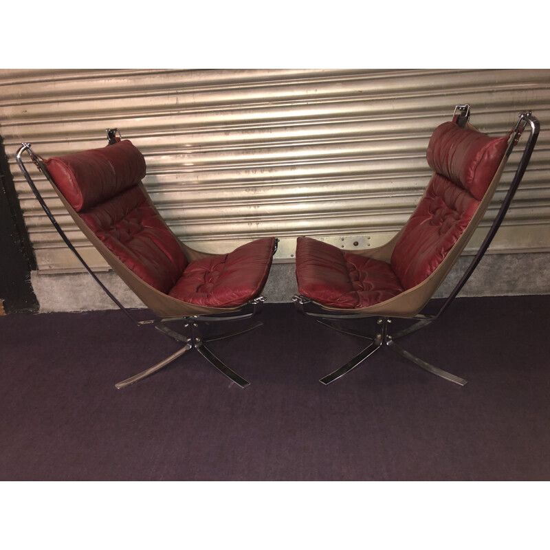 Paire de fauteuils vintage Falcon de Sigurd Ressel en métal chromé scandinave 1970