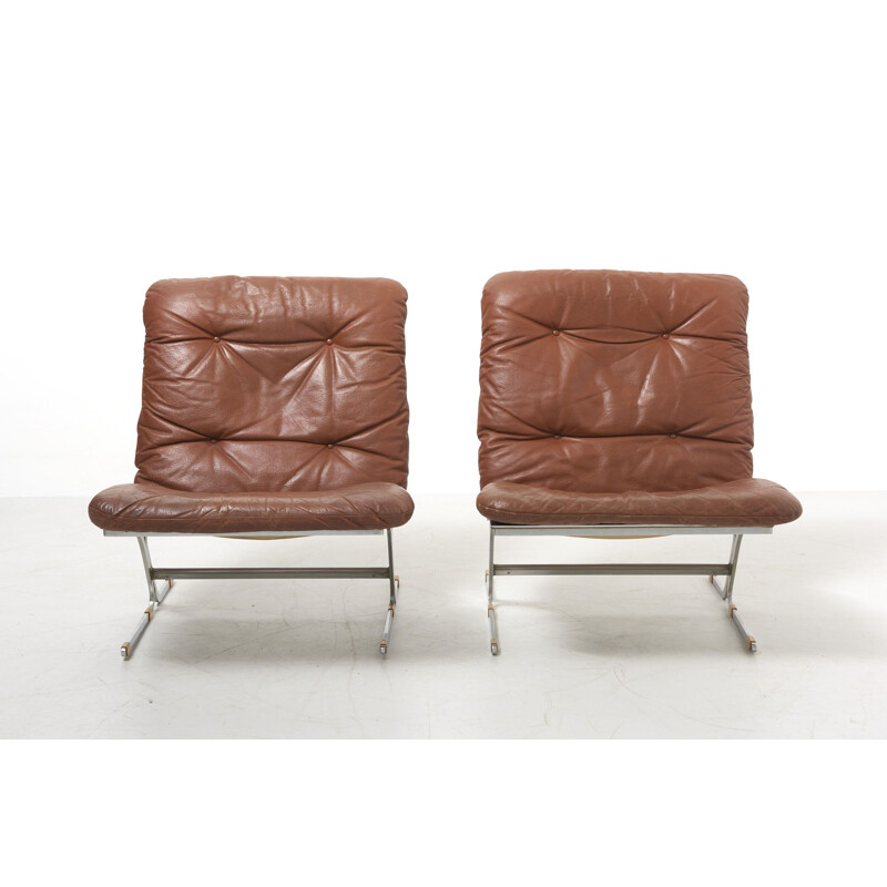 Pair of vintage Easy Chairs in Leather 1960s