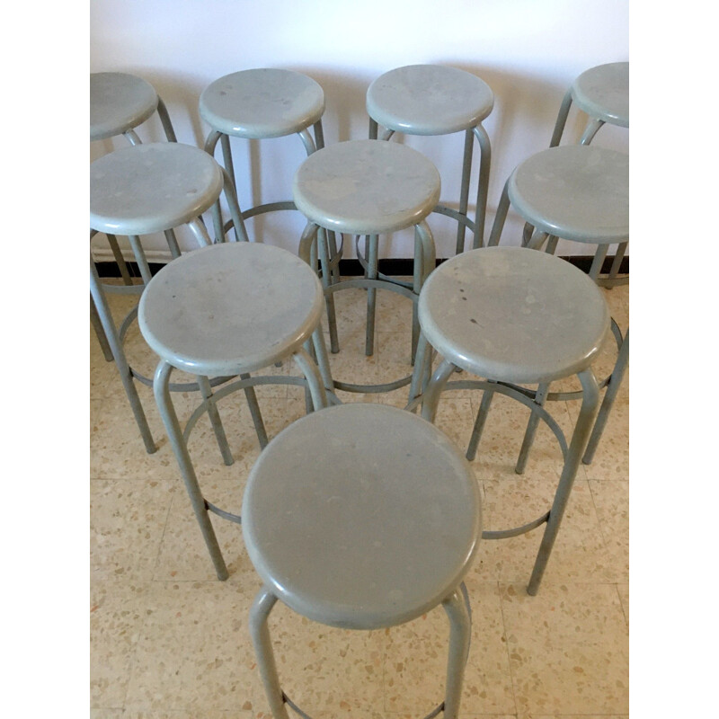 Set of 10 vintage Industrial Stools 1970s