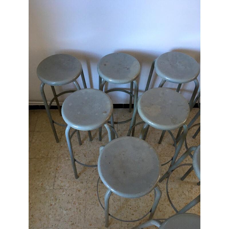 Set of 10 vintage Industrial Stools 1970s