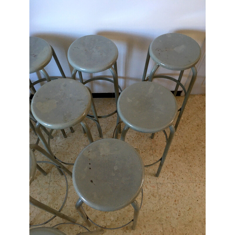 Set of 10 vintage Industrial Stools 1970s