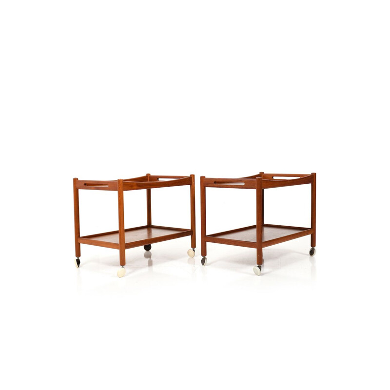 Coppia di carrelli vintage in teak "At-45" di Hans J. Wegner per Andreas Tuck, 1960