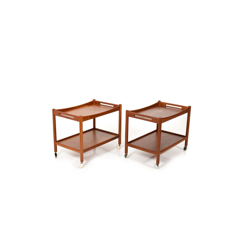 Pair of vintage teak trolleys "At-45" by Hans J. Wegner for Andreas Tuck, 1960