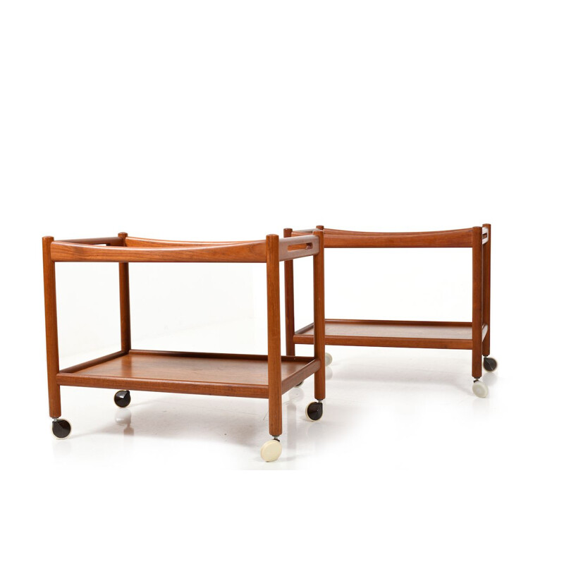 Coppia di carrelli vintage in teak "At-45" di Hans J. Wegner per Andreas Tuck, 1960