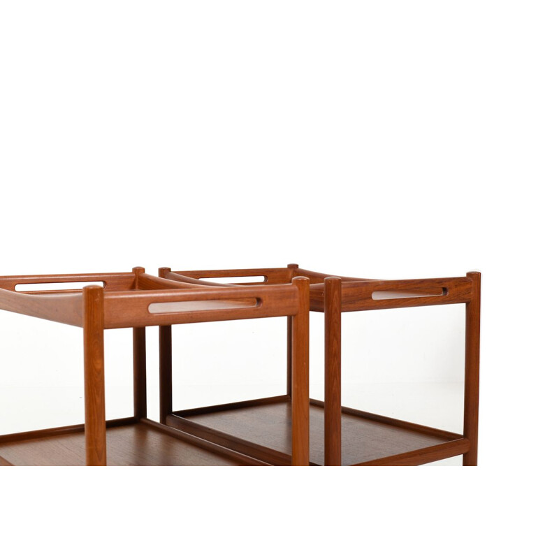 Coppia di carrelli vintage in teak "At-45" di Hans J. Wegner per Andreas Tuck, 1960