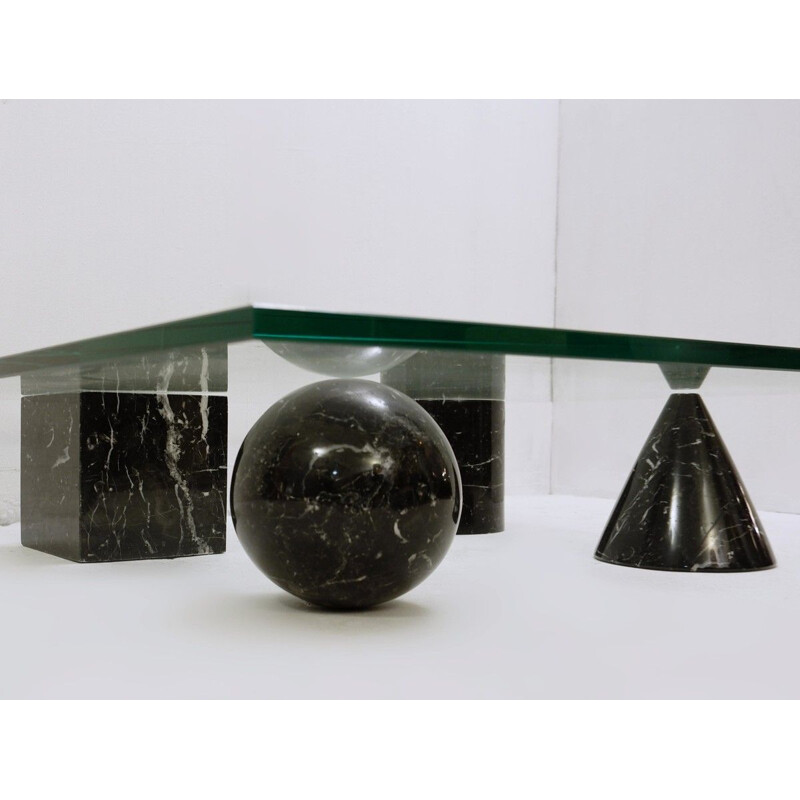 Vintage Massimo And Lella Vignelli Coffee Table In Black Marble And Glass