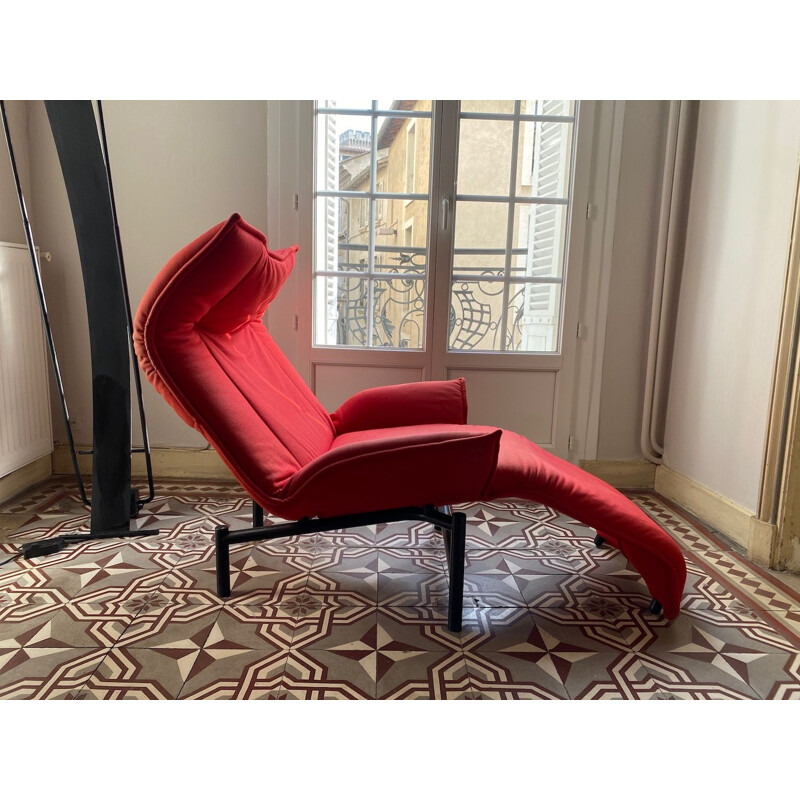 Vintage red lounge armchair Vico Magistretti for Cassina fabric 1980s