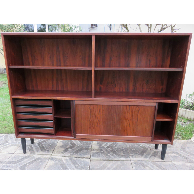 Vintage rosewood bookcase with sliding doors and drawers, Denmark 1960