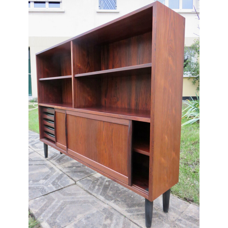 Vintage rosewood bookcase with sliding doors and drawers, Denmark 1960