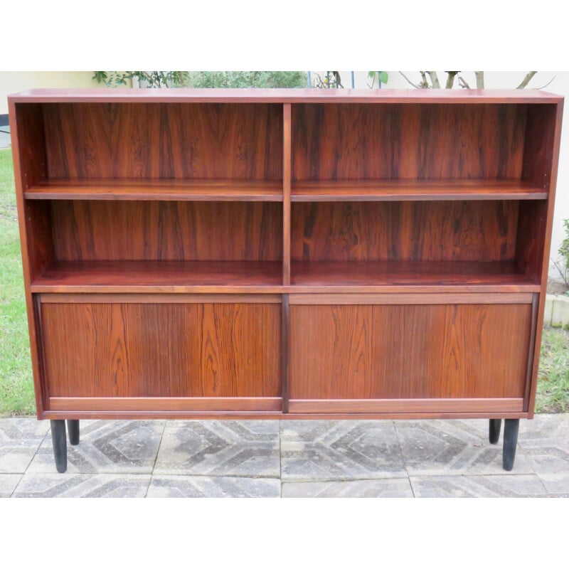 Vintage rosewood bookcase with sliding doors and drawers, Denmark 1960