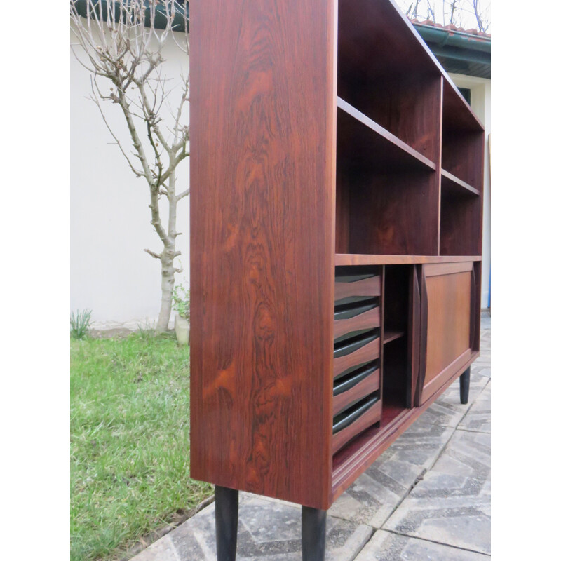 Vintage rosewood bookcase with sliding doors and drawers, Denmark 1960