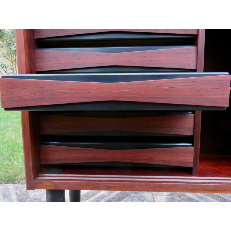 Vintage rosewood bookcase with sliding doors and drawers, Denmark 1960