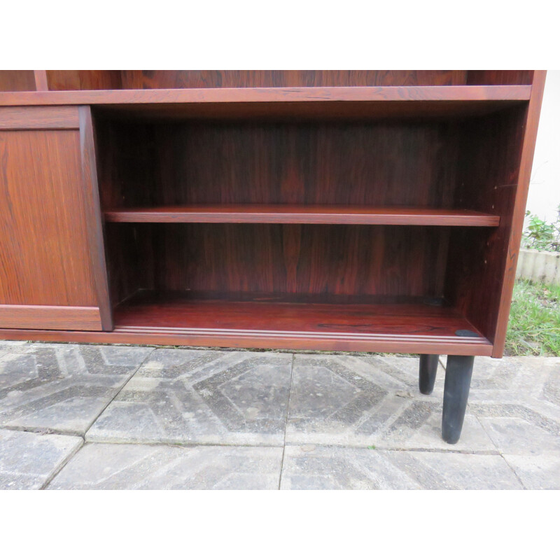 Vintage rosewood bookcase with sliding doors and drawers, Denmark 1960