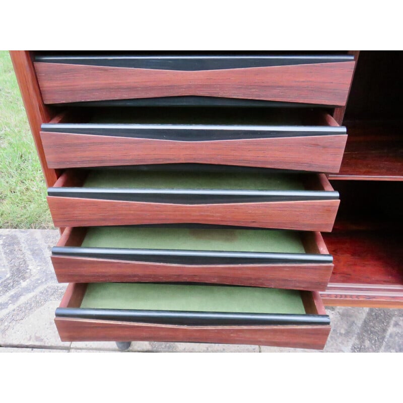 Vintage rosewood bookcase with sliding doors and drawers, Denmark 1960