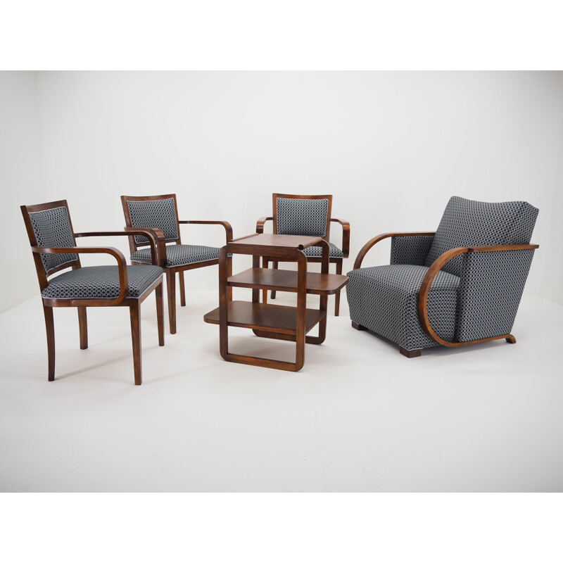 Set of vintage Chairs and Armchair by Tatra Pravenec Art Deco Czechoslovakia 1930s