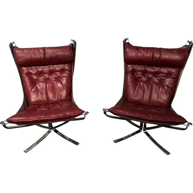 Pair of vintage Falcon armchairs by Sigurd Ressel in chromed metal Scandinavian 1970s