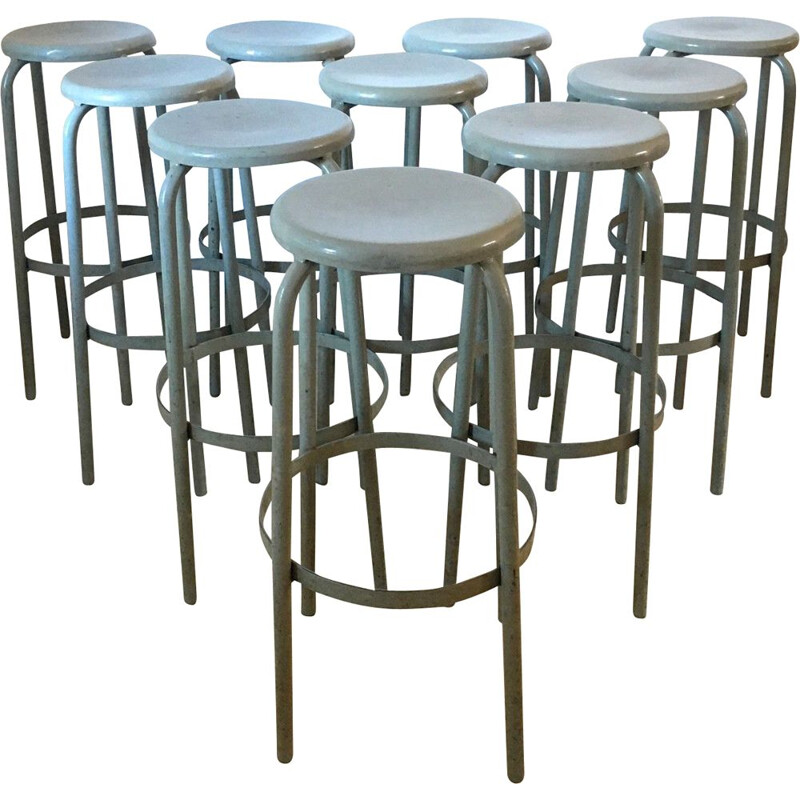 Set of 10 vintage Industrial Stools 1970s