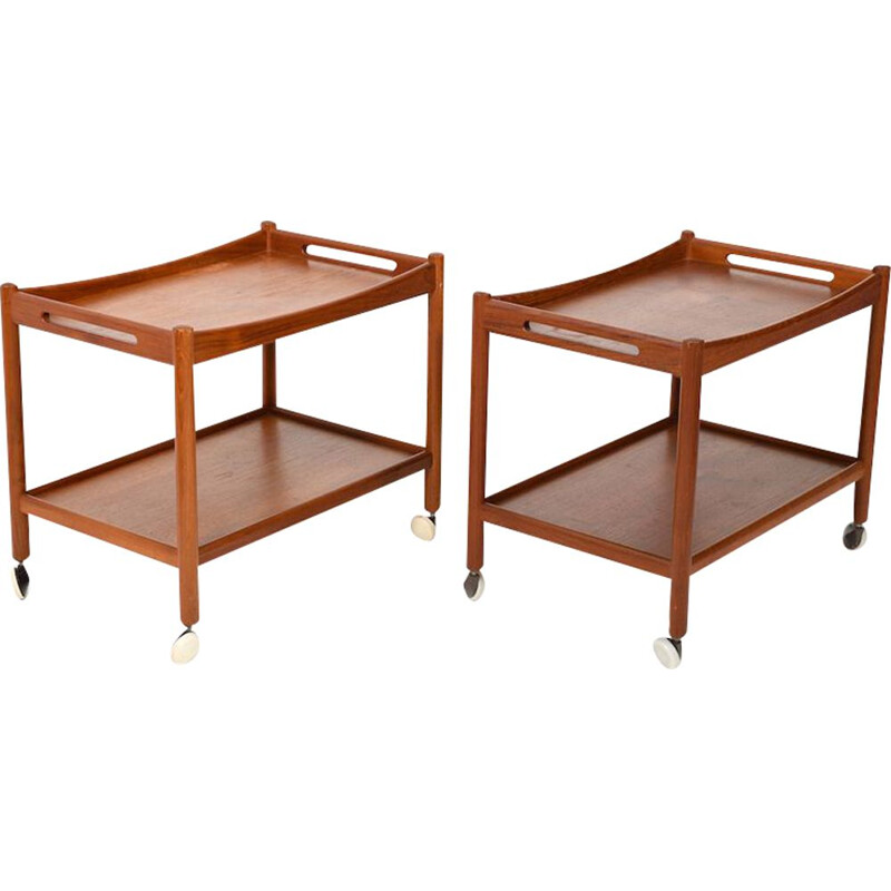 Pair of vintage teak trolleys "At-45" by Hans J. Wegner for Andreas Tuck, 1960