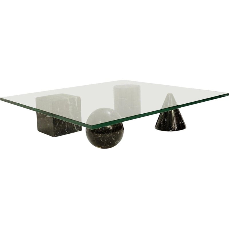 Table basse vintage Massimo et Lella Vignelli en marbre noir et verre