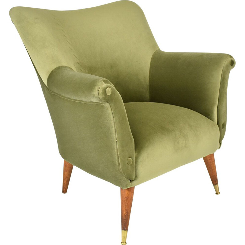 Vintage groen fluwelen fauteuil Duitsland