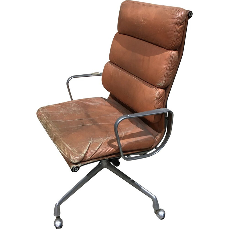 Vintage leather and cast aluminium armchair by Charles and Ray Eames 1960s